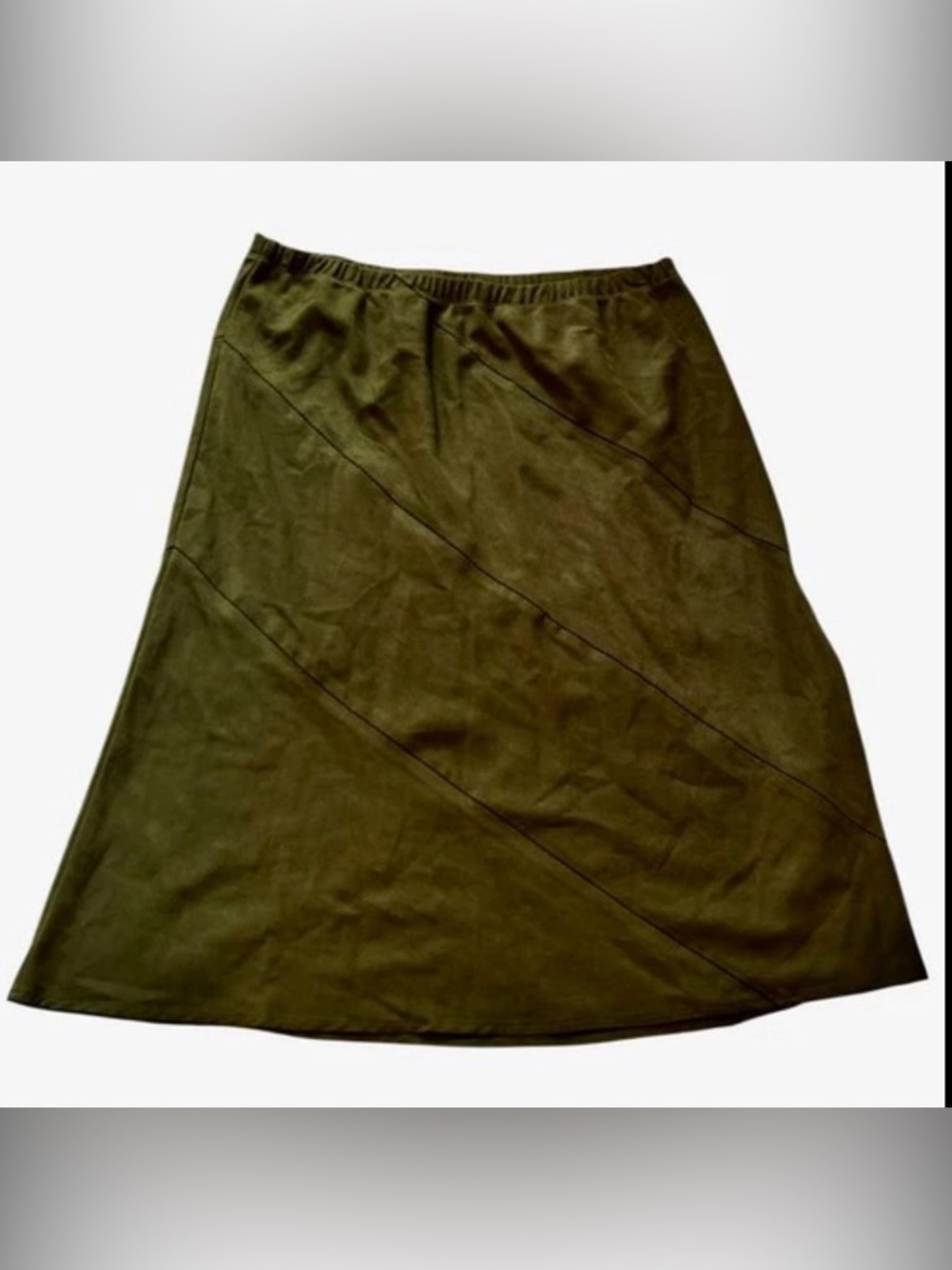 Alfred Dunner Olive Green Faux Suede Career Pull On Skirt Size 18